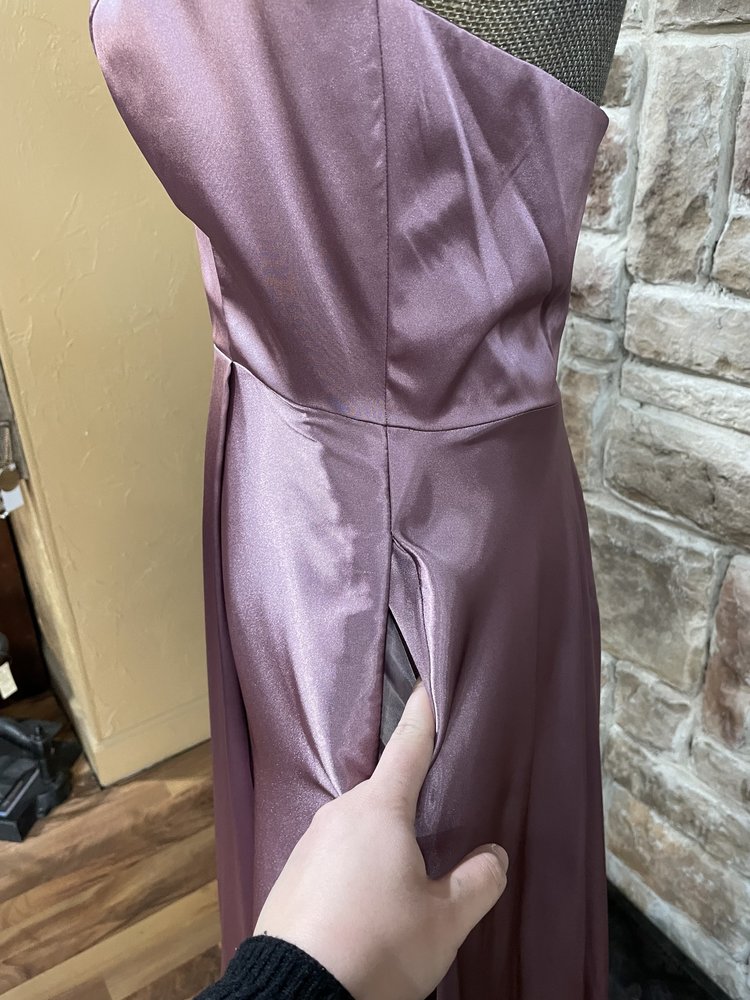 Blondie Nites Mauve Satin Halter Gown w/ Pockets