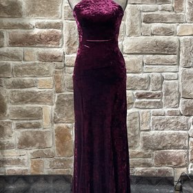 City Studio Maroon Crushed Velvet Strappy Back Gown
