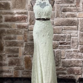 Jovani Light Green Lace Embroidered Two- Piece Gown, Size 10