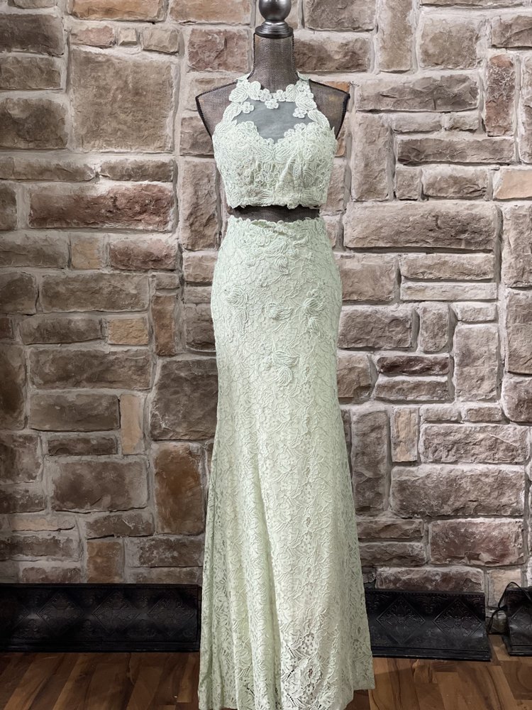 Jovani Light Green Lace Embroidered Two- Piece Gown, Size 10