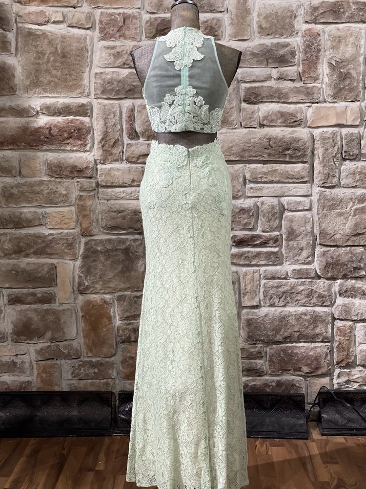 Jovani Light Green Lace Embroidered Two- Piece Gown, Size 10