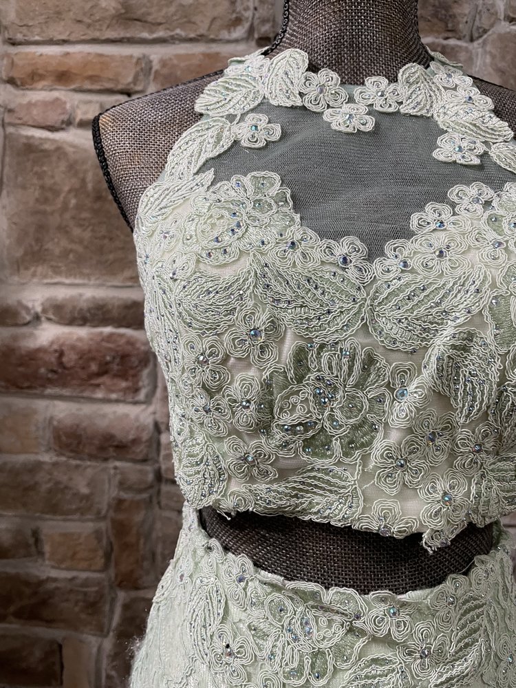 Jovani Light Green Lace Embroidered Two- Piece Gown, Size 10