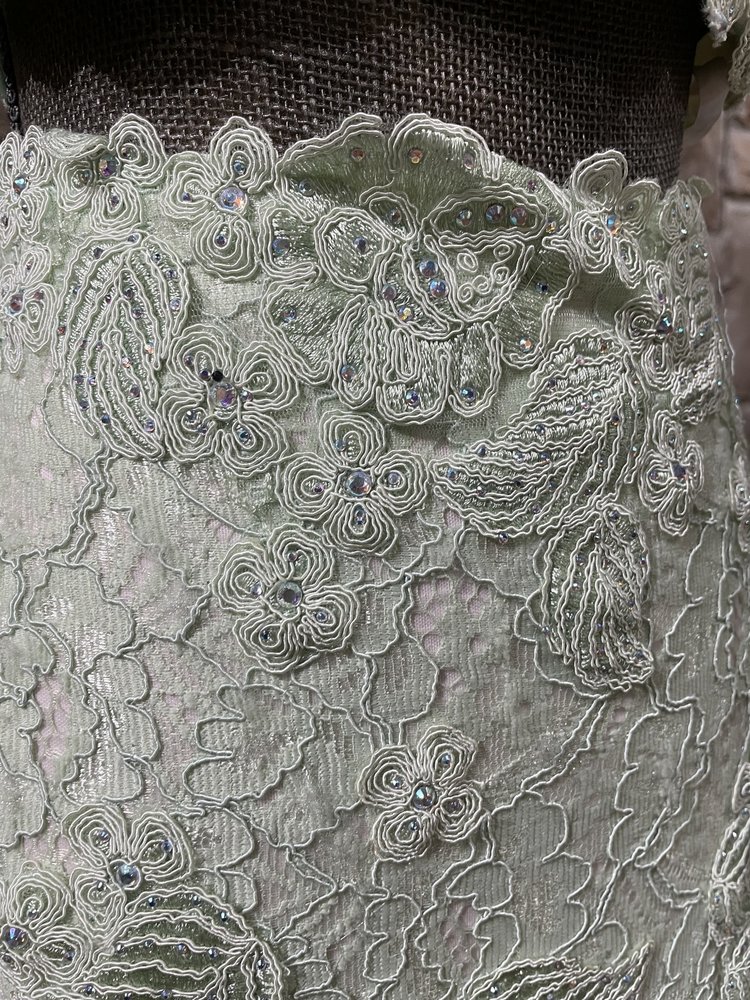 Jovani Light Green Lace Embroidered Two- Piece Gown, Size 10