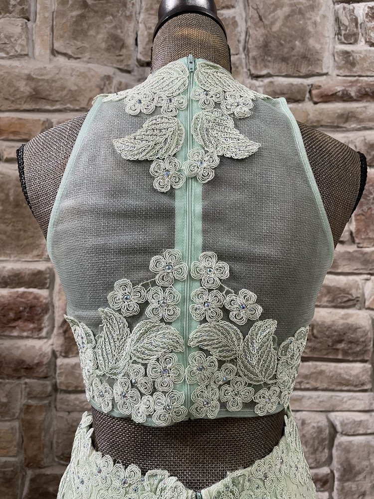 Jovani Light Green Lace Embroidered Two- Piece Gown, Size 10