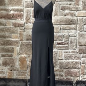 City Studio Black Illusion Waist Side Slit Gown