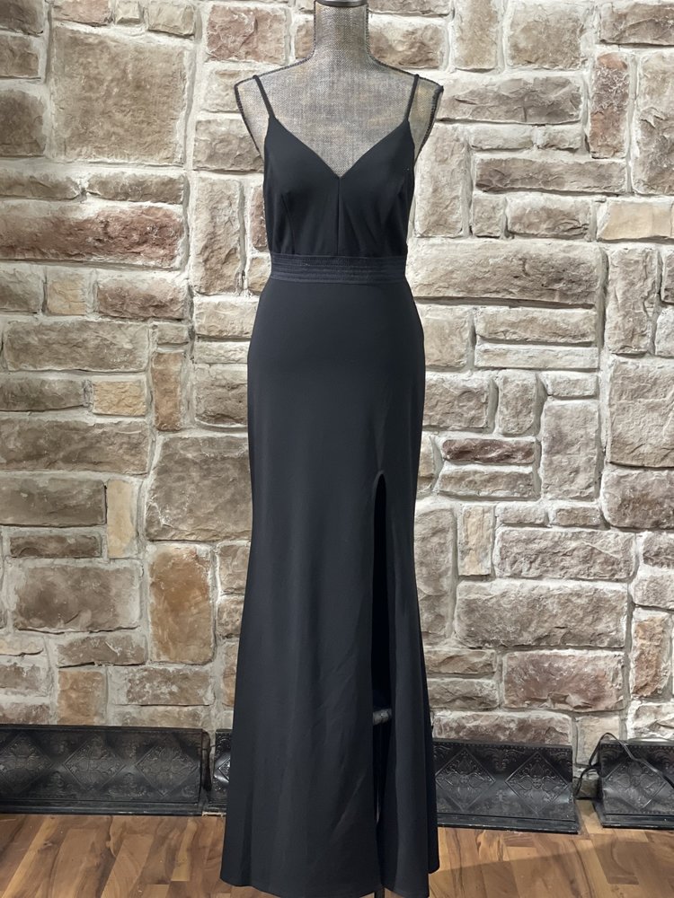 City Studio Black Illusion Waist Side Slit Gown