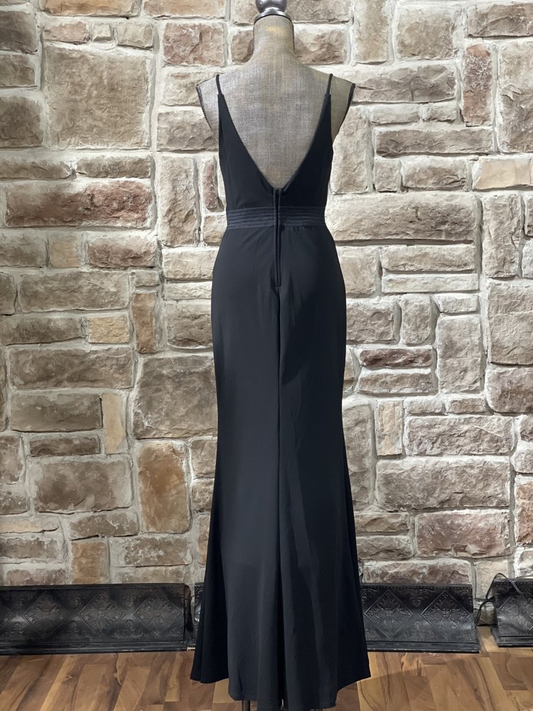 City Studio Black Illusion Waist Side Slit Gown