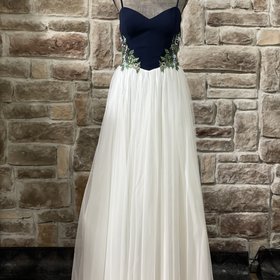 Blondie Nites Navy and White Waist Applique Gown, Size 13/14