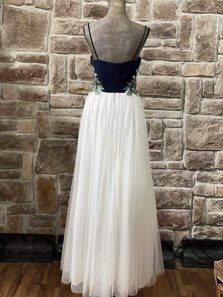 Blondie Nites Navy and White Waist Applique Gown, Size 13/14