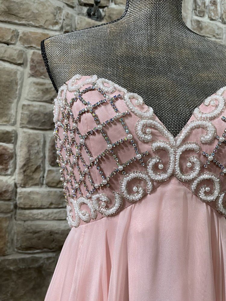 Sherri Hill Light Pink Pearl Embellished Top Gown