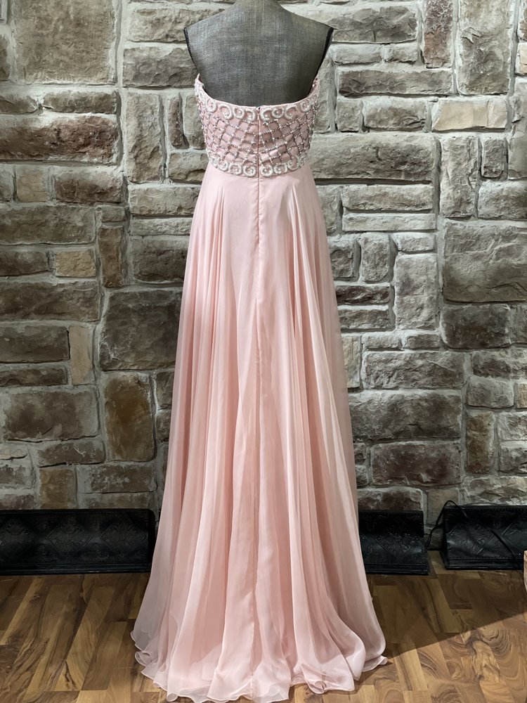 Sherri Hill Light Pink Pearl Embellished Top Gown