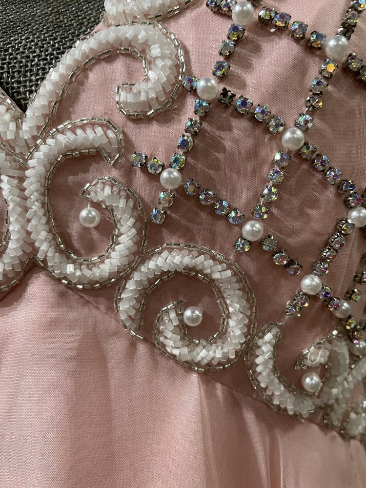 Sherri Hill Light Pink Pearl Embellished Top Gown