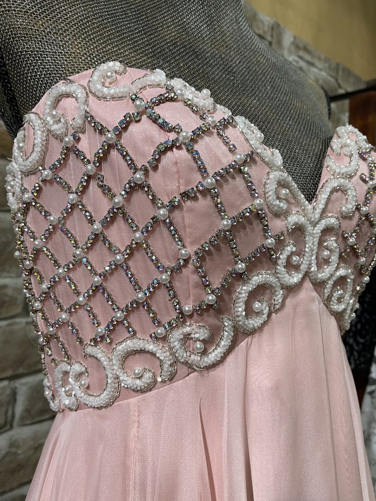 Sherri Hill Light Pink Pearl Embellished Top Gown