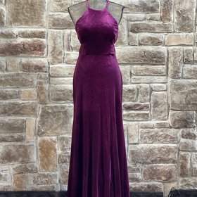 Morgan & Co. Fuchsia Glitter Velvet Strappy Back Gown