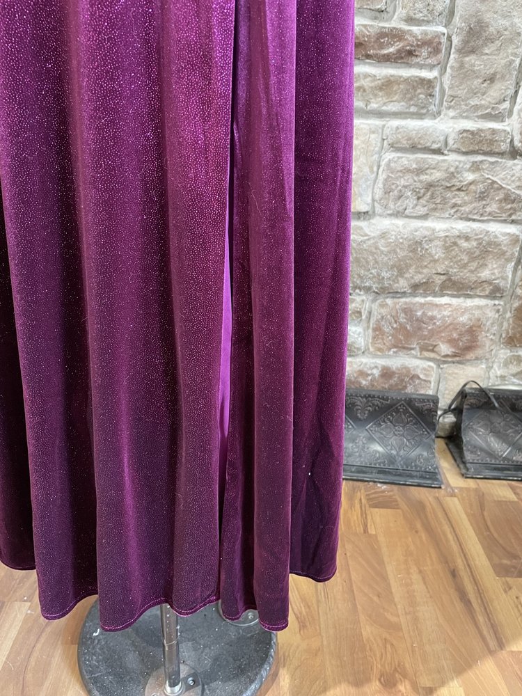 Morgan & Co. Fuchsia Glitter Velvet Strappy Back Gown
