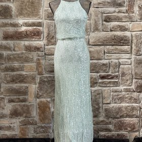 B Darlin Light Green Sequin Halter Gown