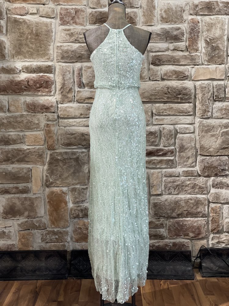 B Darlin Light Green Sequin Halter Gown