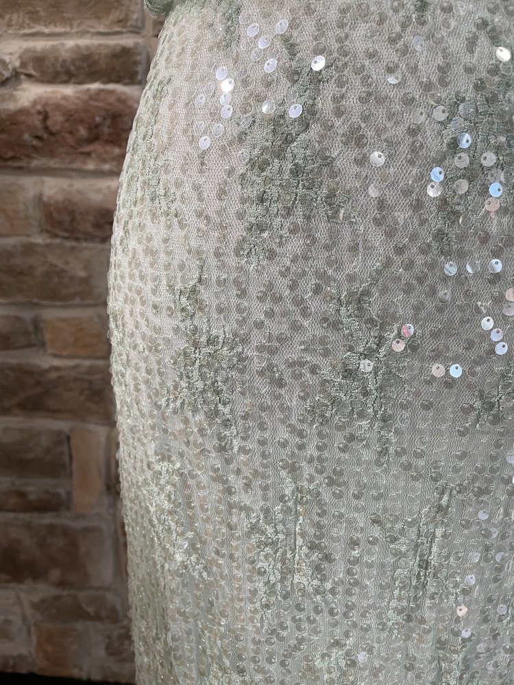 B Darlin Light Green Sequin Halter Gown