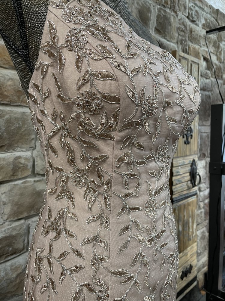 Sherri Hill Rose Gold Leaf Embroidered One Shoulder Gown, Size 18