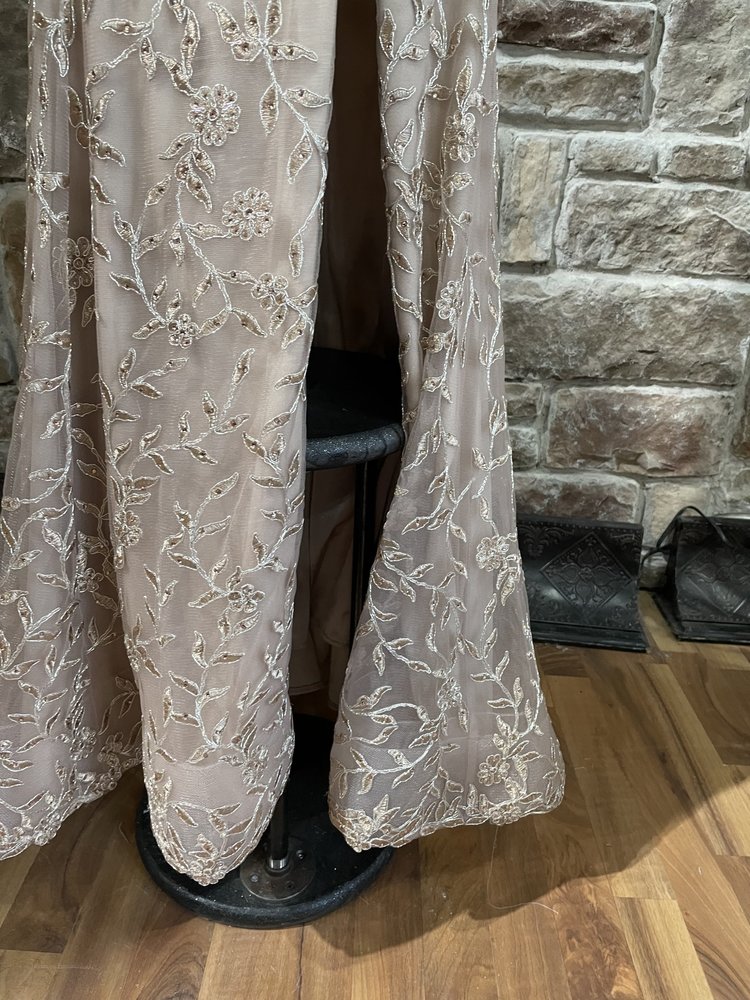 Sherri Hill Rose Gold Leaf Embroidered One Shoulder Gown, Size 18