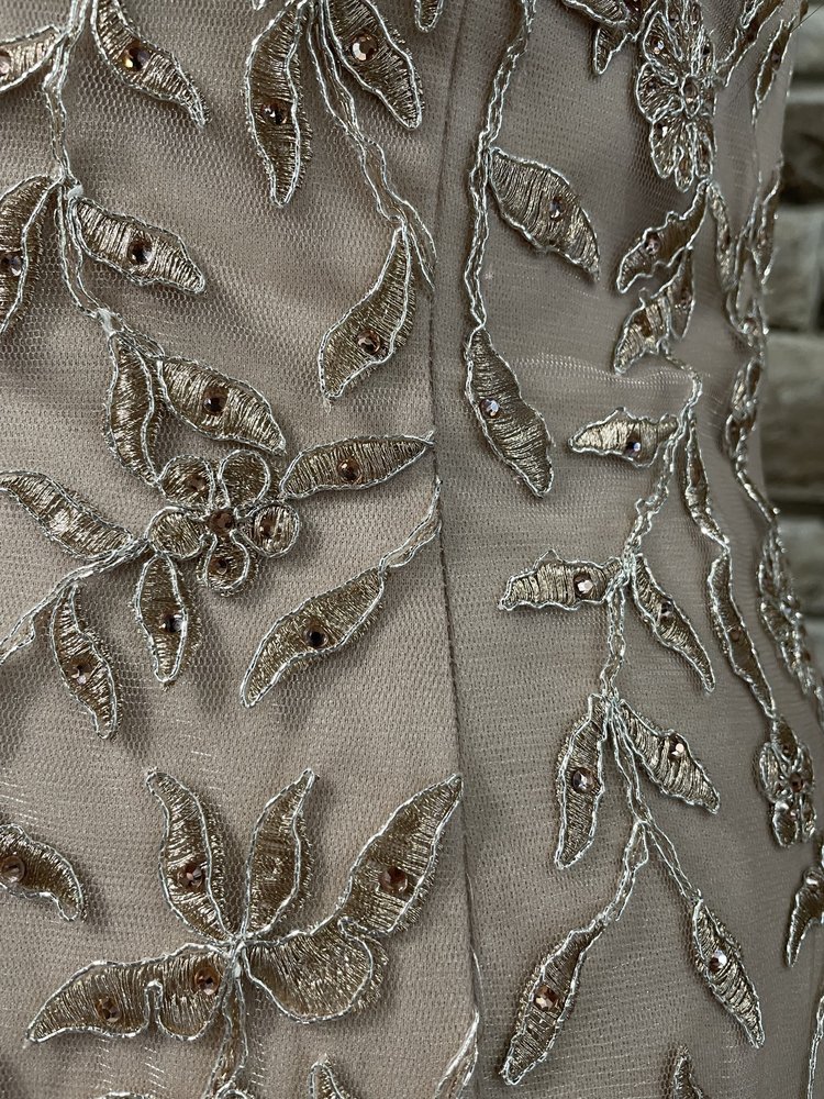 Sherri Hill Rose Gold Leaf Embroidered One Shoulder Gown, Size 18