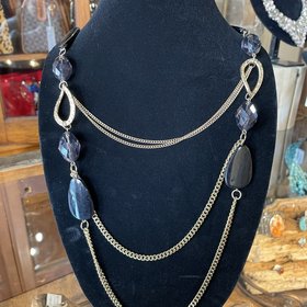 Gold Layered Chain w/ Purple Bead Necklace