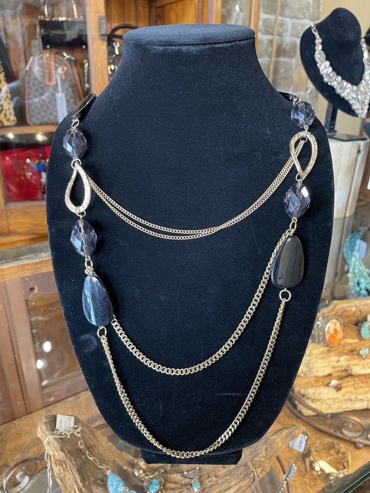 Gold Layered Chain w/ Purple Bead Necklace