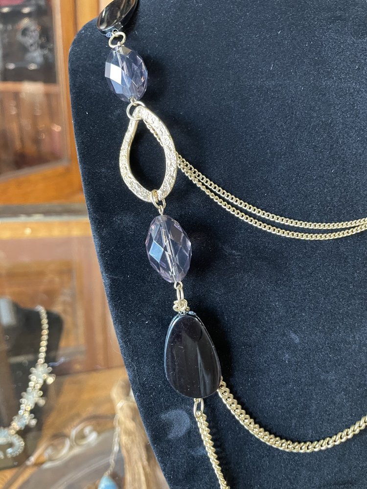 Gold Layered Chain w/ Purple Bead Necklace