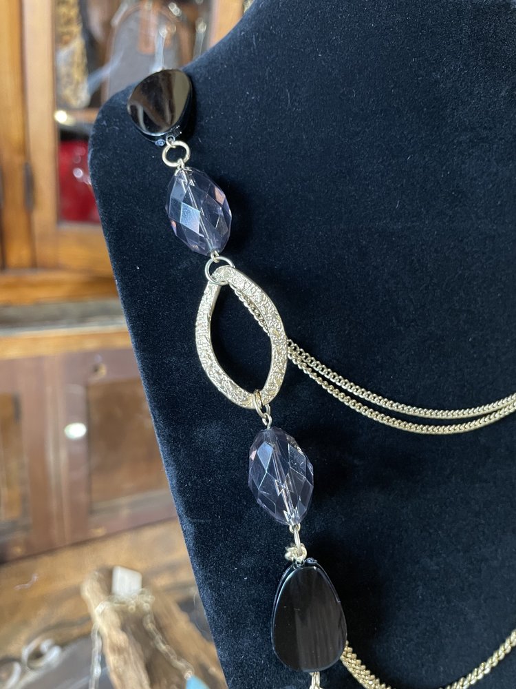 Gold Layered Chain w/ Purple Bead Necklace