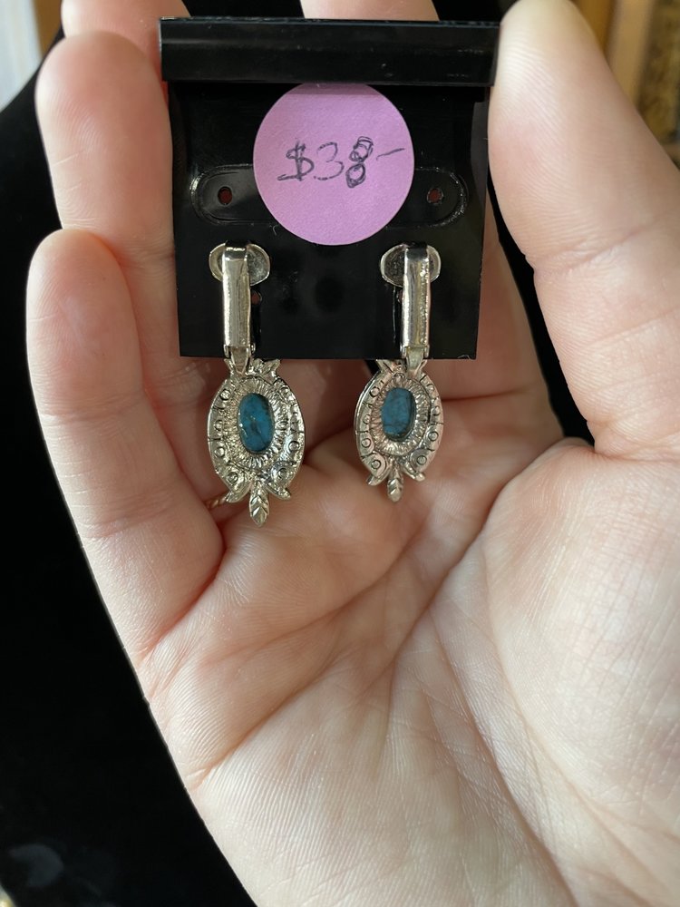 Turquoise Stone Silver Clip Earrings