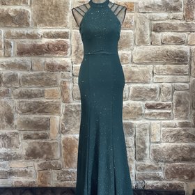 City Studio Green Glitter Halter Strappy Shoulder Gown