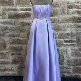 Emerald Sundae Purple Rhinestone Belt Strapless Gown w/ Pockets, Size 3/4