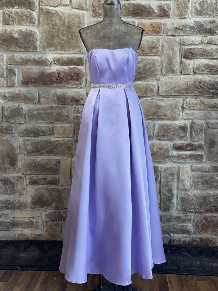 Emerald Sundae Purple Rhinestone Belt Strapless Gown w/ Pockets, Size 3/4