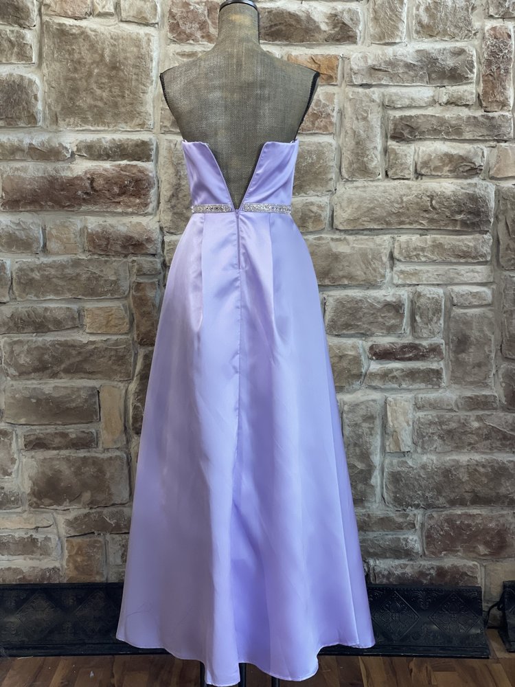 Emerald Sundae Purple Rhinestone Belt Strapless Gown w/ Pockets, Size 3/4
