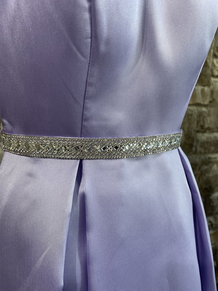 Emerald Sundae Purple Rhinestone Belt Strapless Gown w/ Pockets, Size 3/4