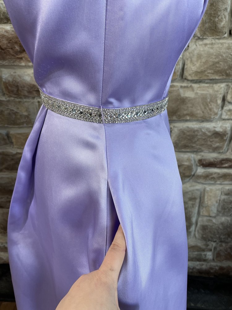 Emerald Sundae Purple Rhinestone Belt Strapless Gown w/ Pockets, Size 3/4