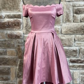 B Darlin Pink Scalloped Off the Shoulder Dress w/ Pockets