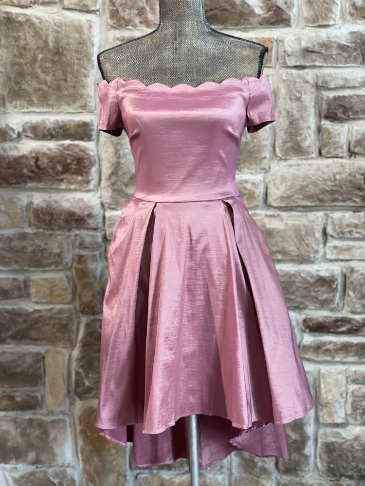 B Darlin Pink Scalloped Off the Shoulder Dress w/ Pockets