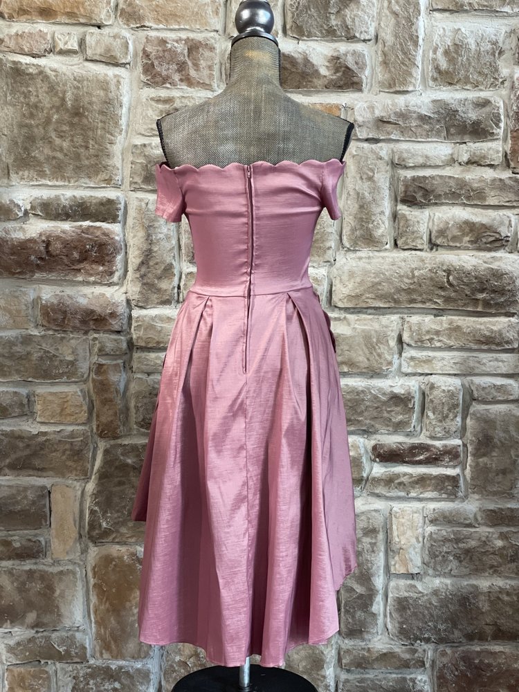 B Darlin Pink Scalloped Off the Shoulder Dress w/ Pockets