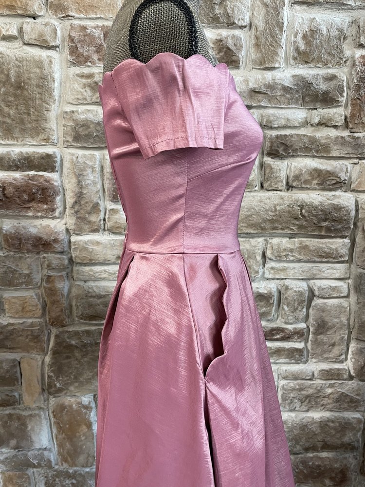 B Darlin Pink Scalloped Off the Shoulder Dress w/ Pockets