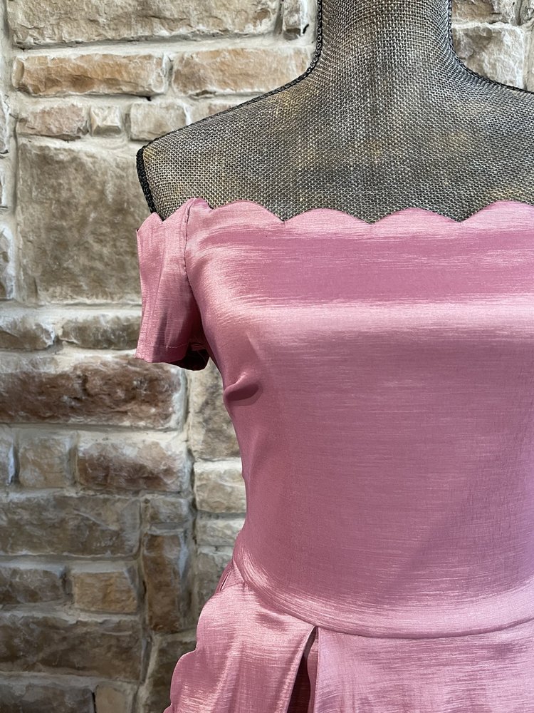 B Darlin Pink Scalloped Off the Shoulder Dress w/ Pockets
