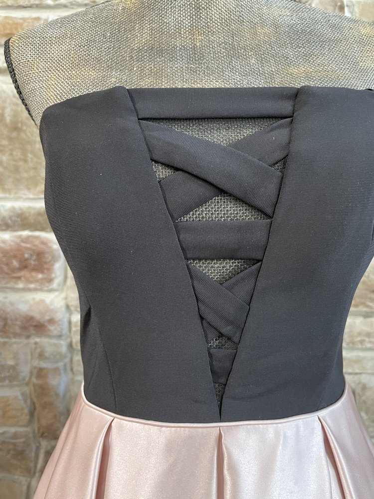 Blondie Nites Black and Pink Mesh Cross Gown w/ Pockets, Size 9/10