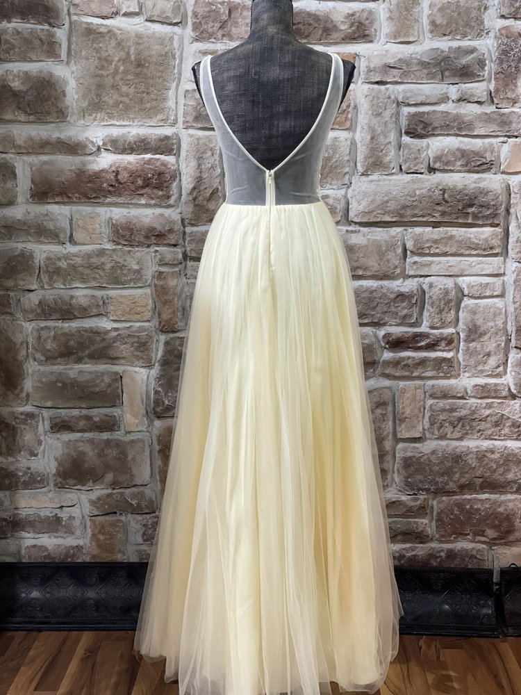 Blondie Nites Light Yellow Illusion Bodice Tulle Gown