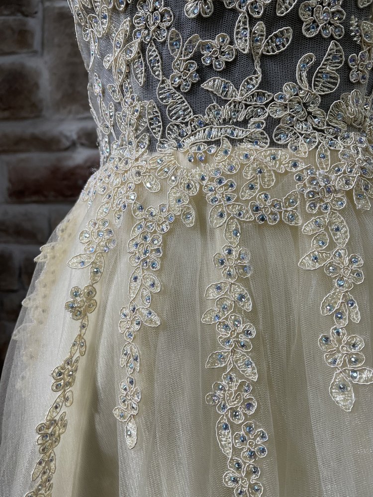 Blondie Nites Light Yellow Illusion Bodice Tulle Gown