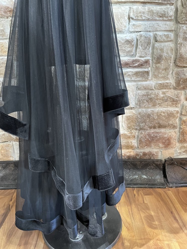 Blondie Nites Black Strapless Velvet-Piped Mesh Gown