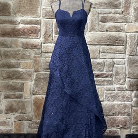 BCX Navy Glitter Lace Strappy Back Gown