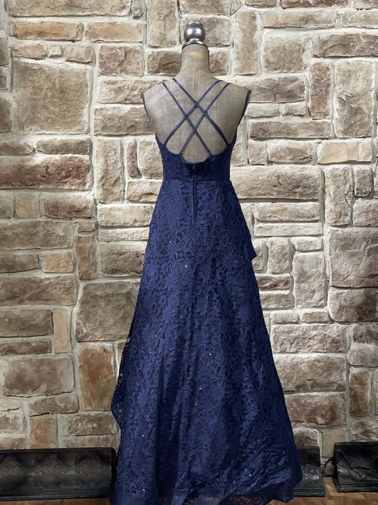 BCX Navy Glitter Lace Strappy Back Gown