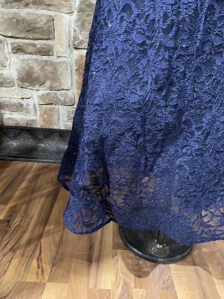 BCX Navy Glitter Lace Strappy Back Gown