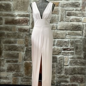 B Darlin Pink Plunging Neck Front Slit Gown