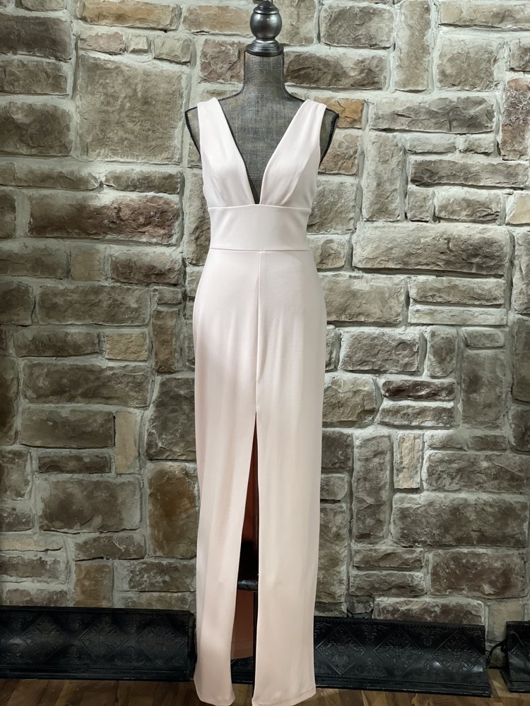 B Darlin Pink Plunging Neck Front Slit Gown